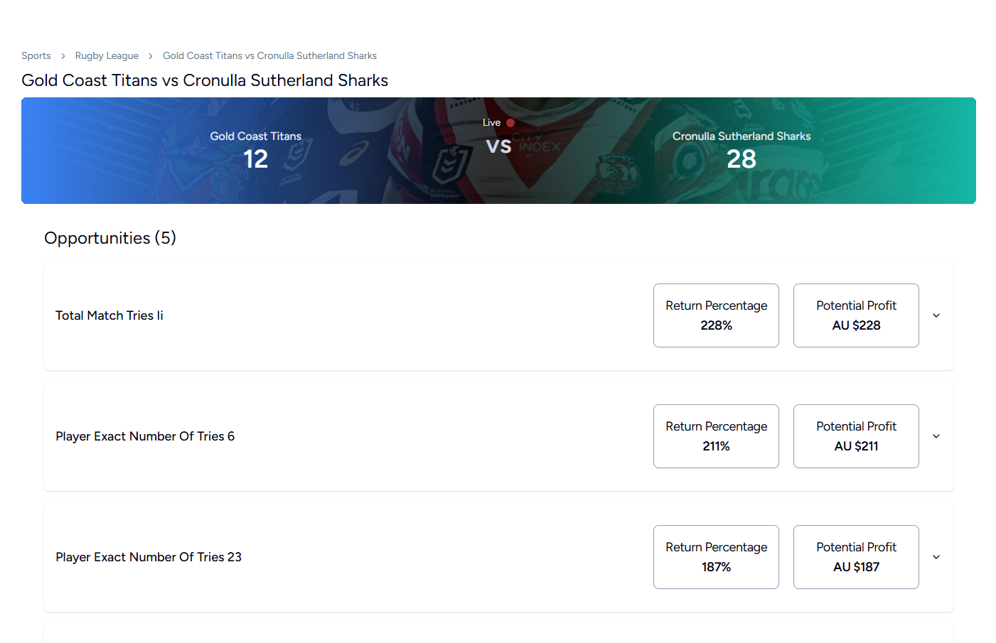 Sporting Event Page Screenshot